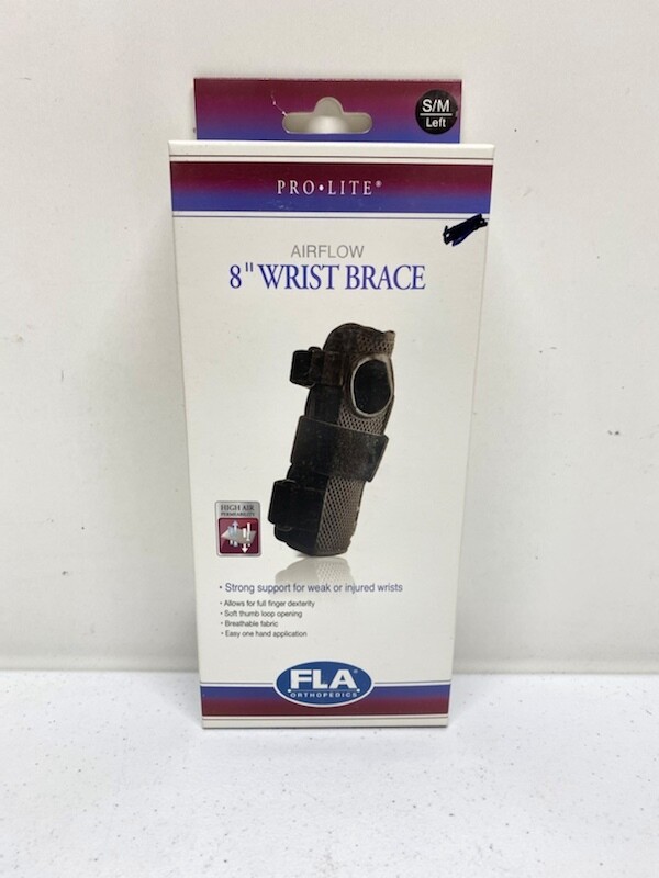 FLA Orthopedics Airflow 8″ LEFT Wrist Brace Small Medium Thumb Loop Breathable