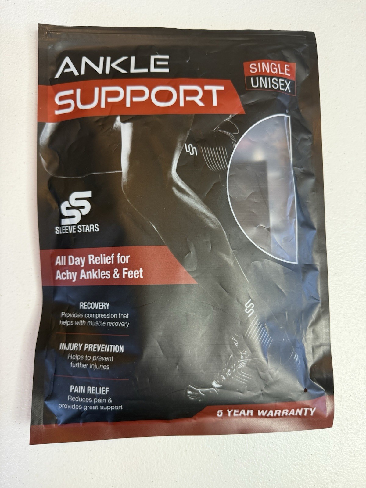 Ankle Support Size Small Single Unisex Black Sleeve Stars Relief Ankles Feet