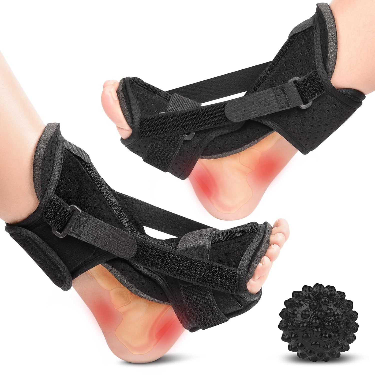 Plantar Fasciitis Brace Night Splint with Soft Memory Foam Pad: 2 Packs Upgraded