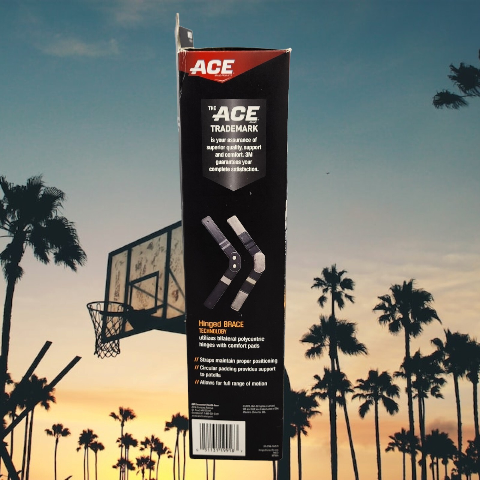 ACE Brand Athletic Sports Hinged Knee Brace 907024 Medium 14-16in Support Firm