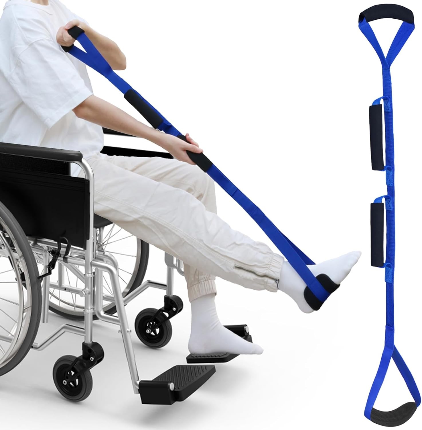 42 Inch Long Leg Lifter Rigid Leg Lifter Strap W/ EVA Handgrips &Foot Loop Leg