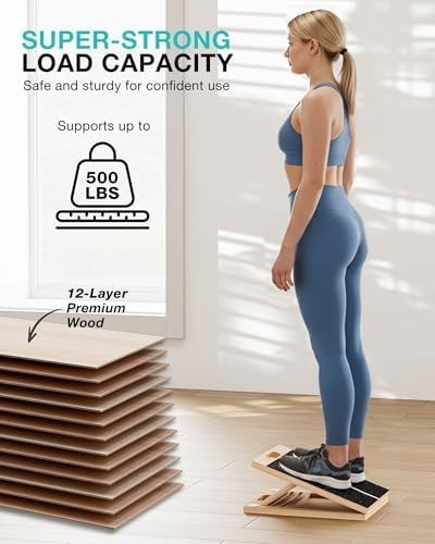 Slant Board for Calf-Stretching – Adjustable Wooden Incline Wedge for Squats …
