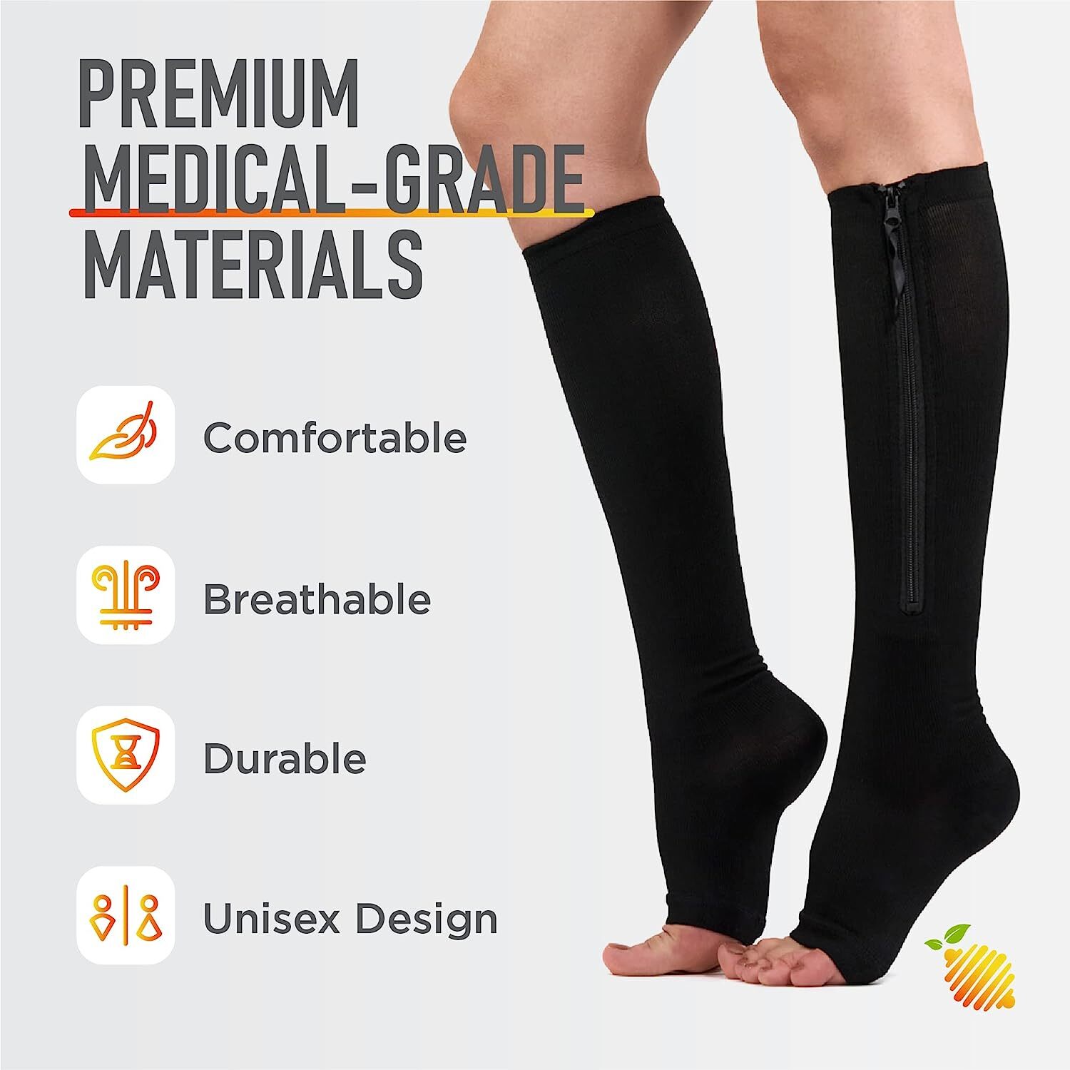 Men Zipper Compression Socks Graduated 20-30 mmHg Support Stocking Copper Women