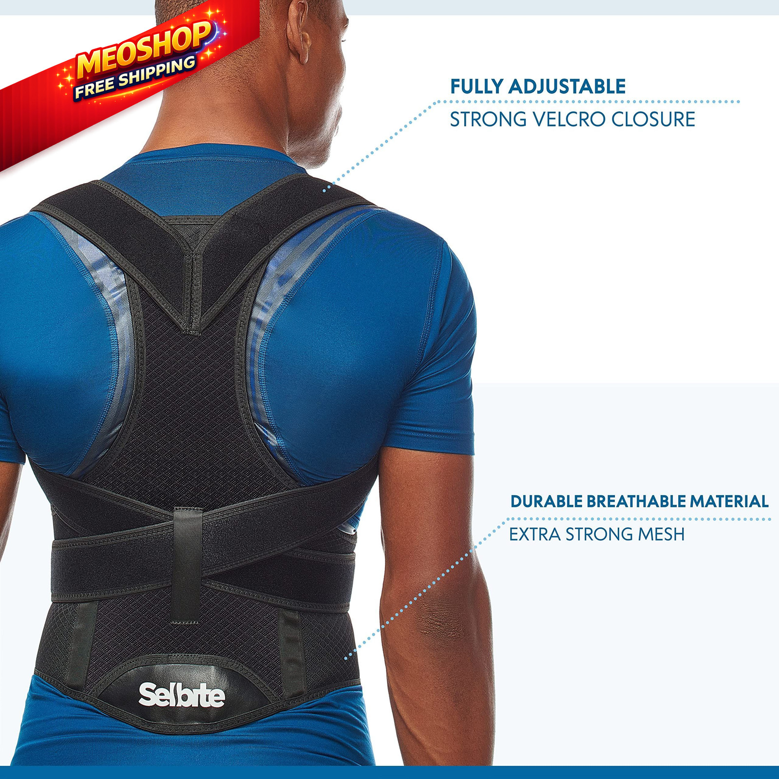 Selbite Posture Corrector for Men and Women – Medium (Waist 34”-40”), Black