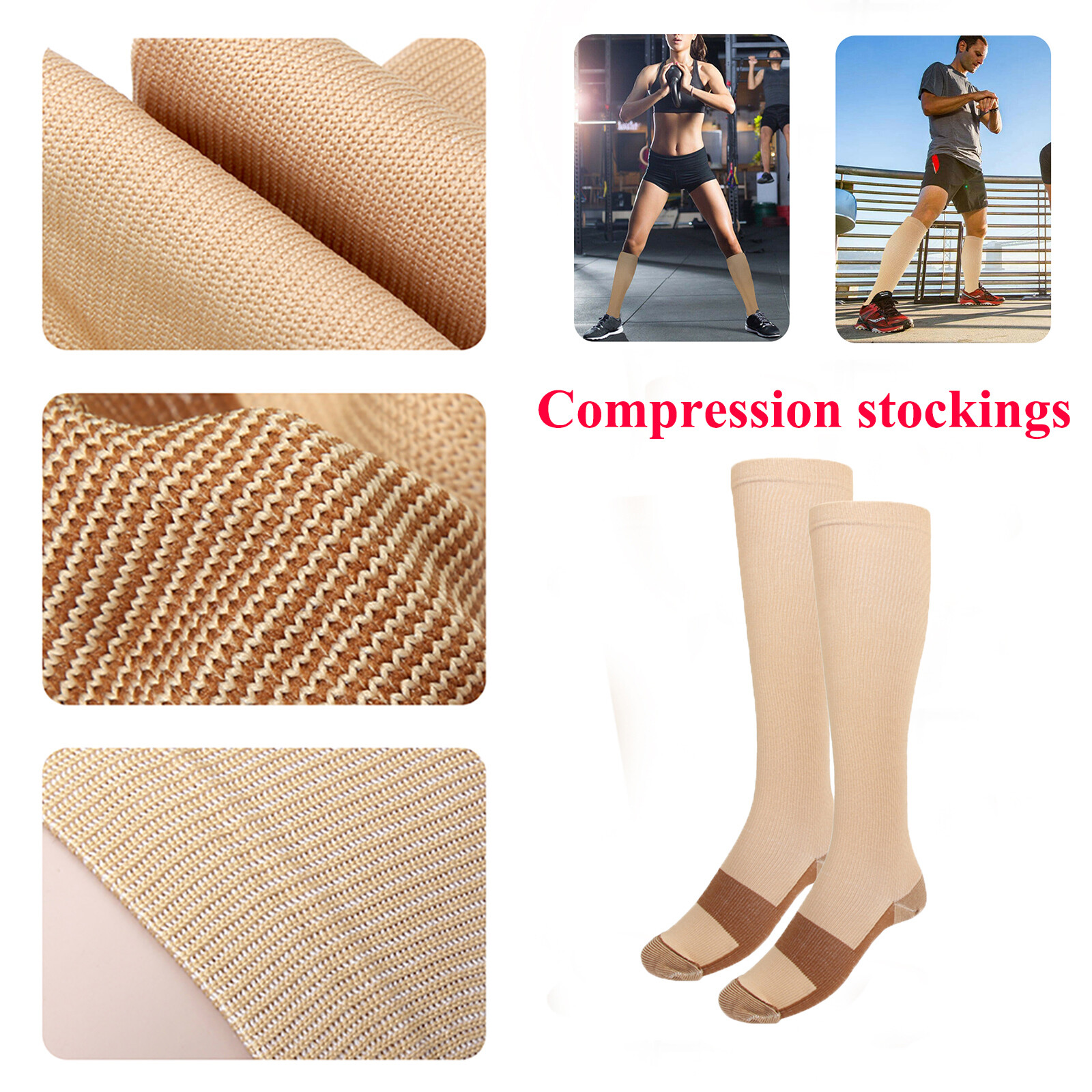 2 Pairs Copper Compression Socks 20-30mmHg Graduated Support Mens Womens S/M-XXL
