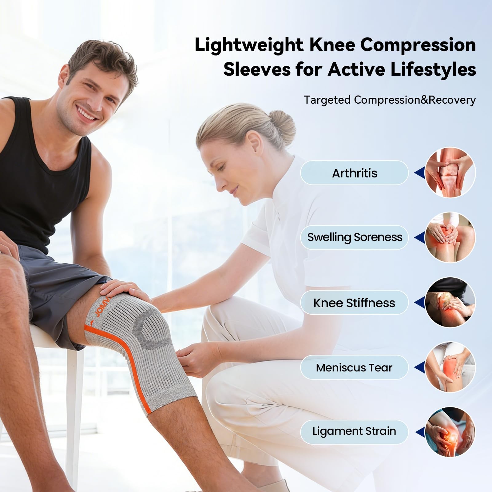JOMVD Knee Compression Sleeve for Arthritis Pain – Brace Large, Grey