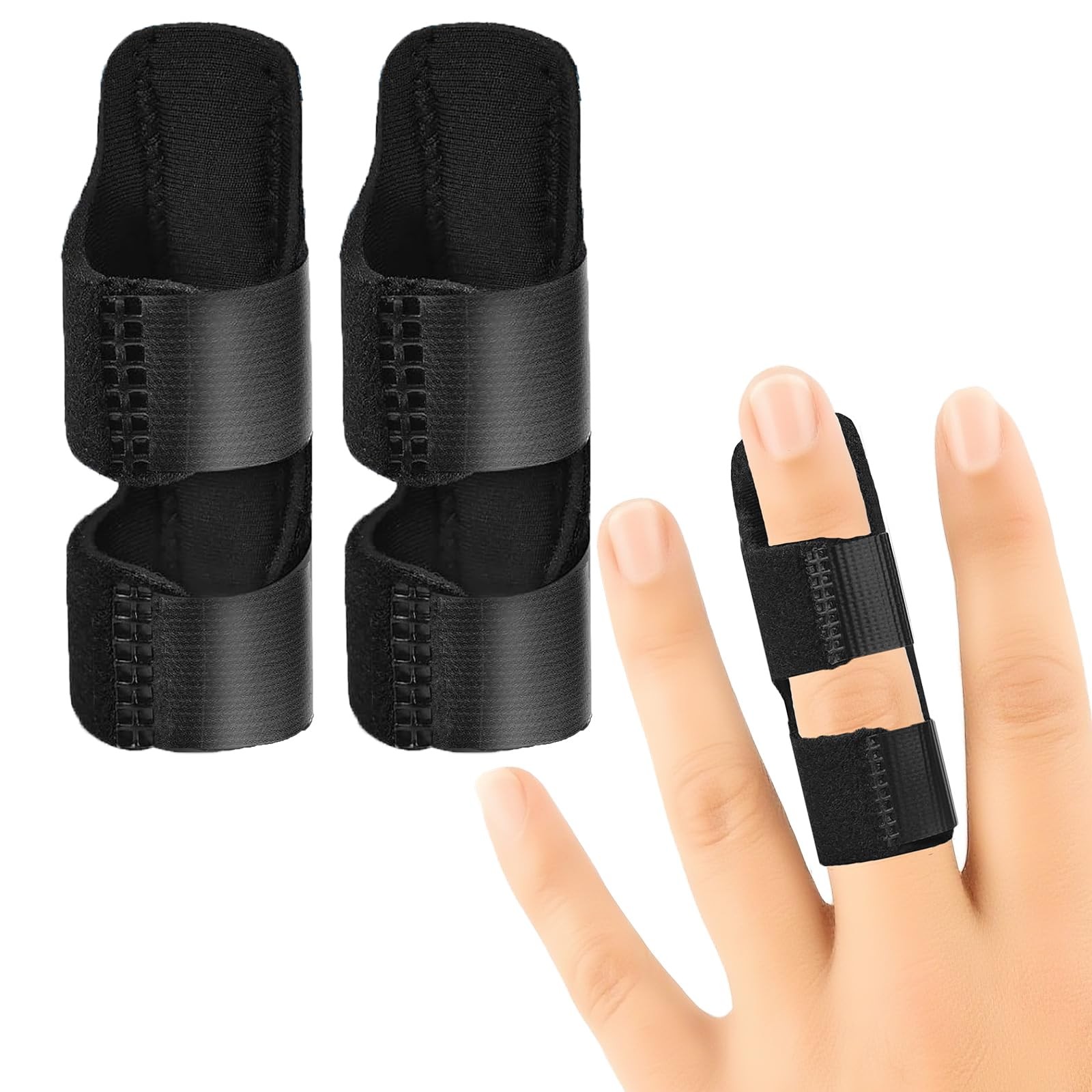 Finger Splint Brace 2 Pack Black Trigger Adjustable