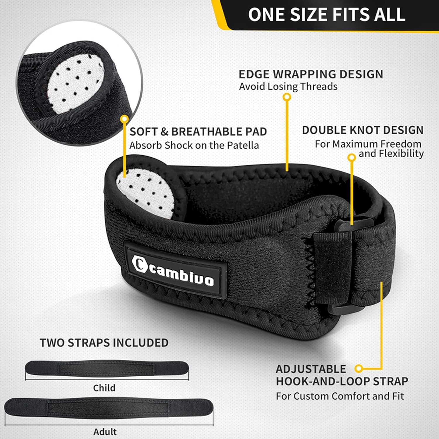 CAMBIVO 2 Pack Patella Tendon Knee Straps, Knee Brace for Women & Men with Extra