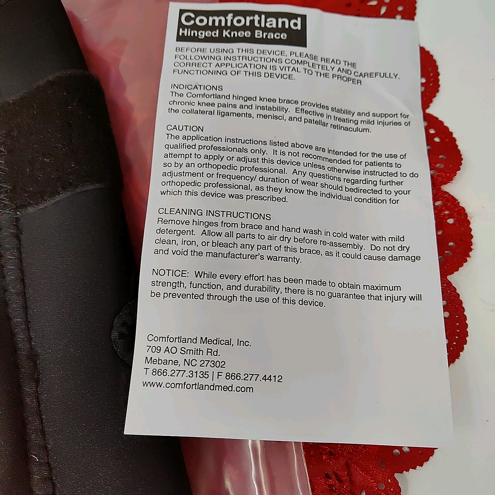 Comfortland CK-110 Universal Hinged Knee Brace NEW Black