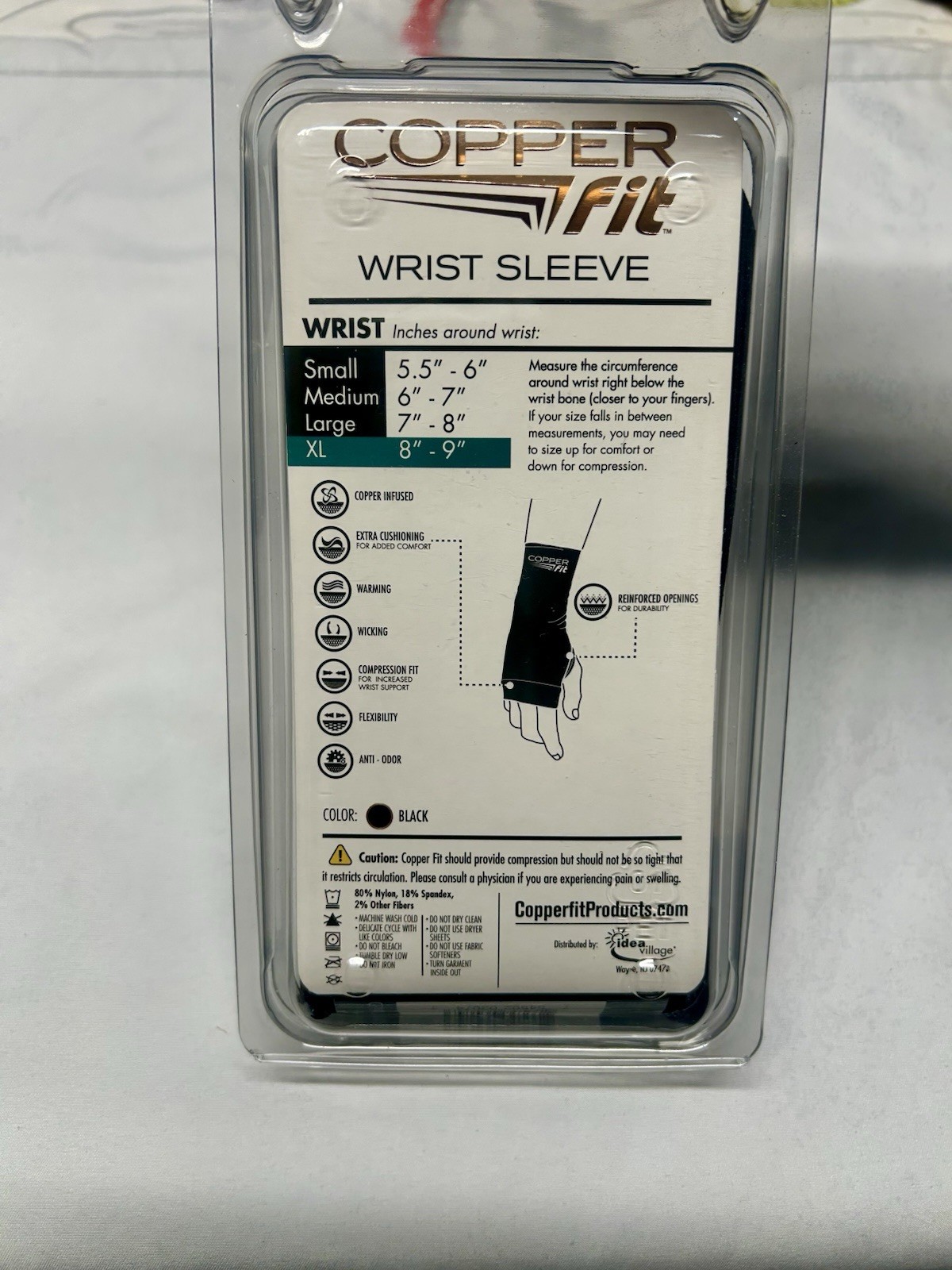 Copper Fit Copper Infused Compression Wrist Sleeve XL Black Anti-Odor