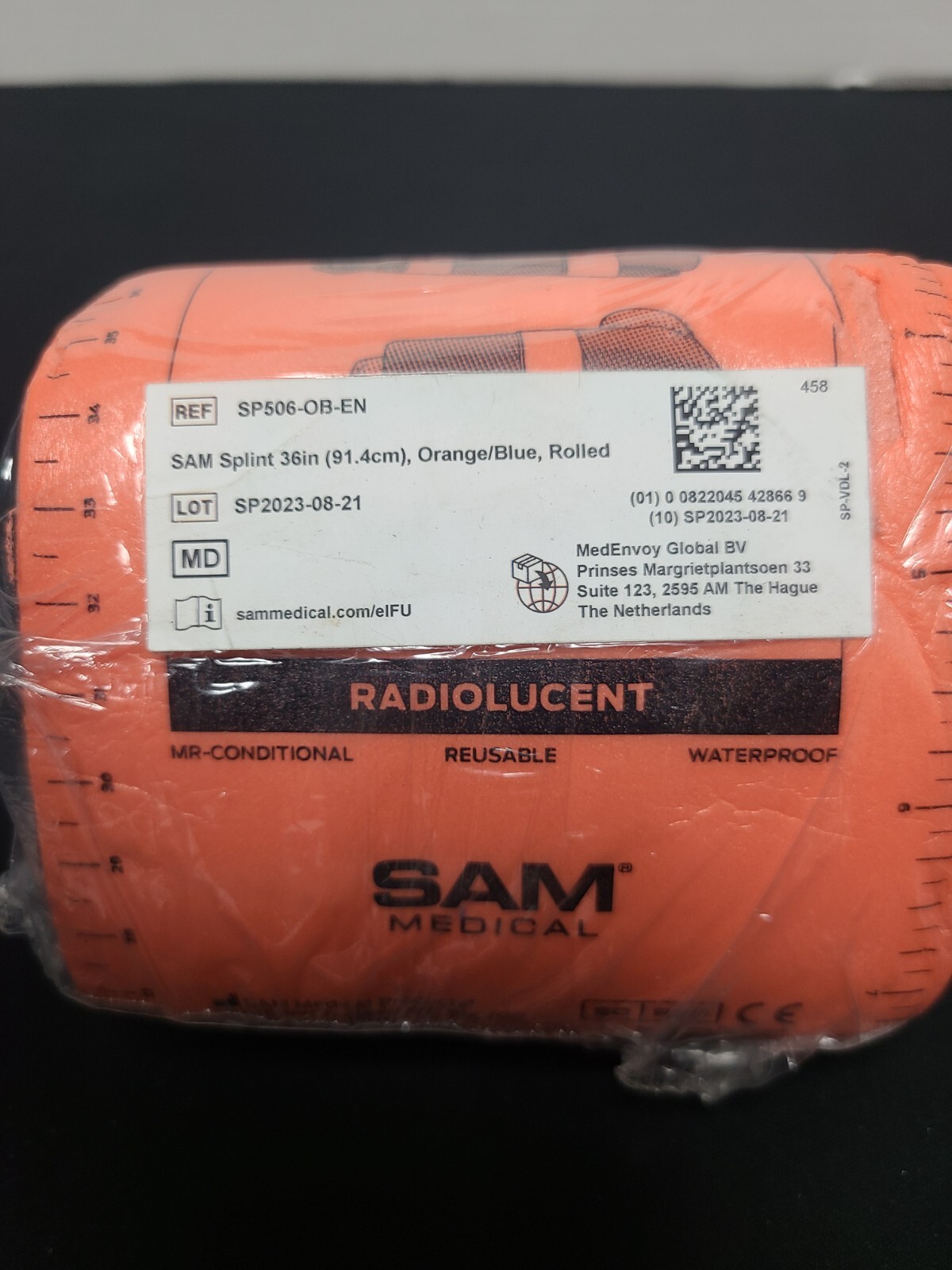 SAM Rolled Splint 36″, Orange/Blue New