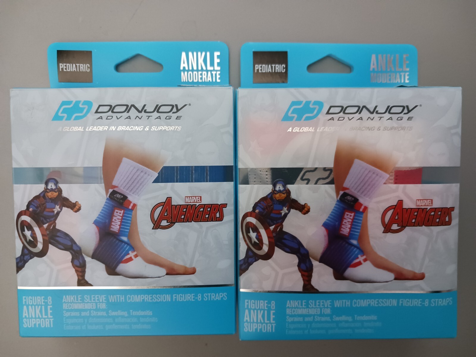 2 Pk Marvels Avengers Captain America DonJoy Ankle Support Brace Pediatric/Kids