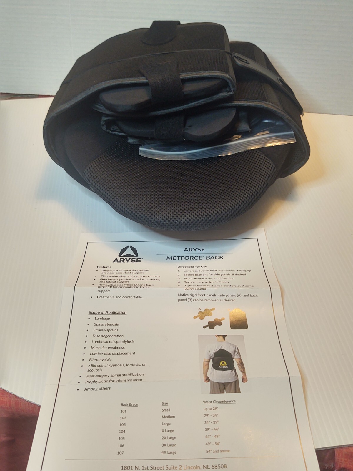 Aryse Metforce Back Brace AY-37 50-105 Compression Support System 2X LARGE New