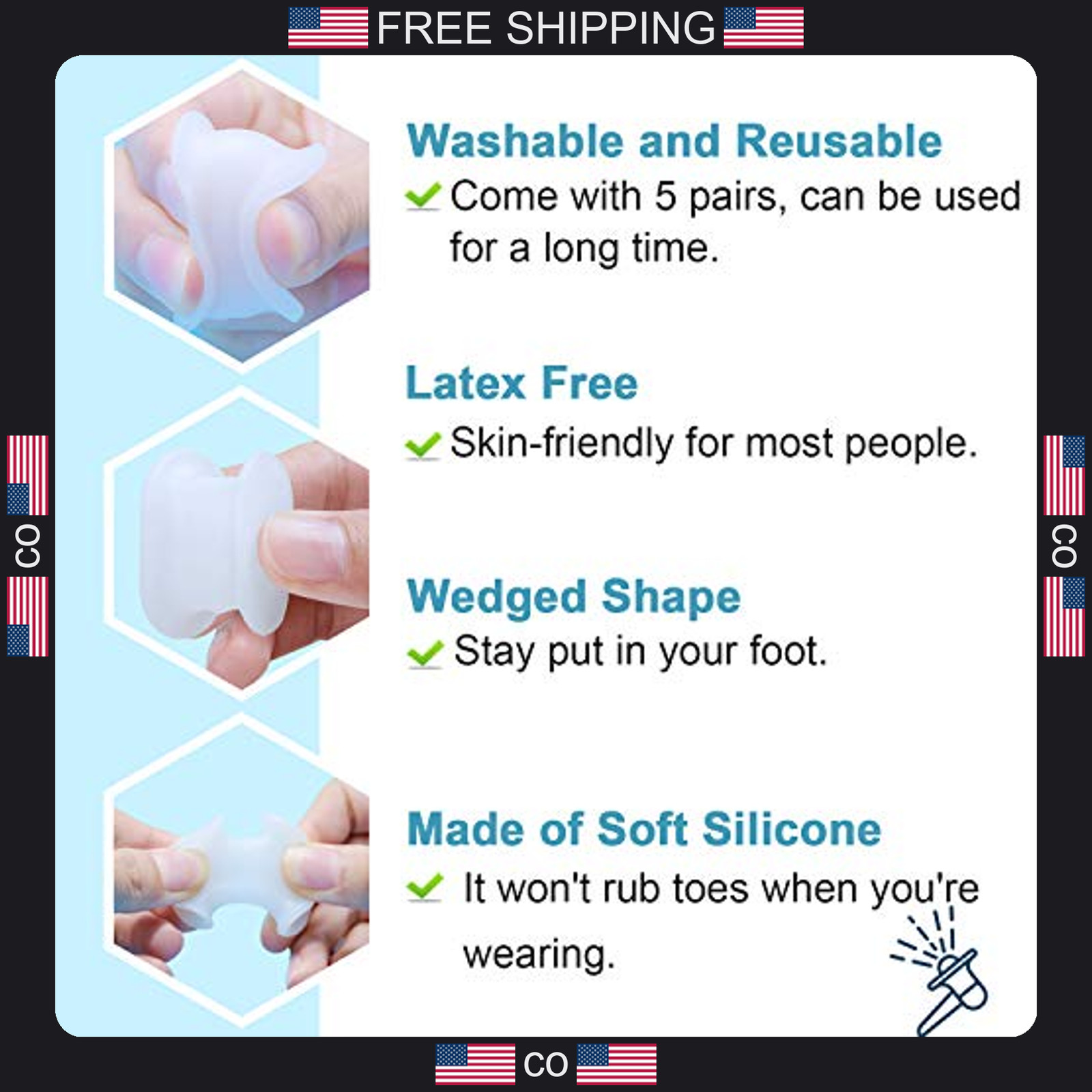 10 Pack Silicone Toe Separators for Bunion Relief and Overlapping Toes