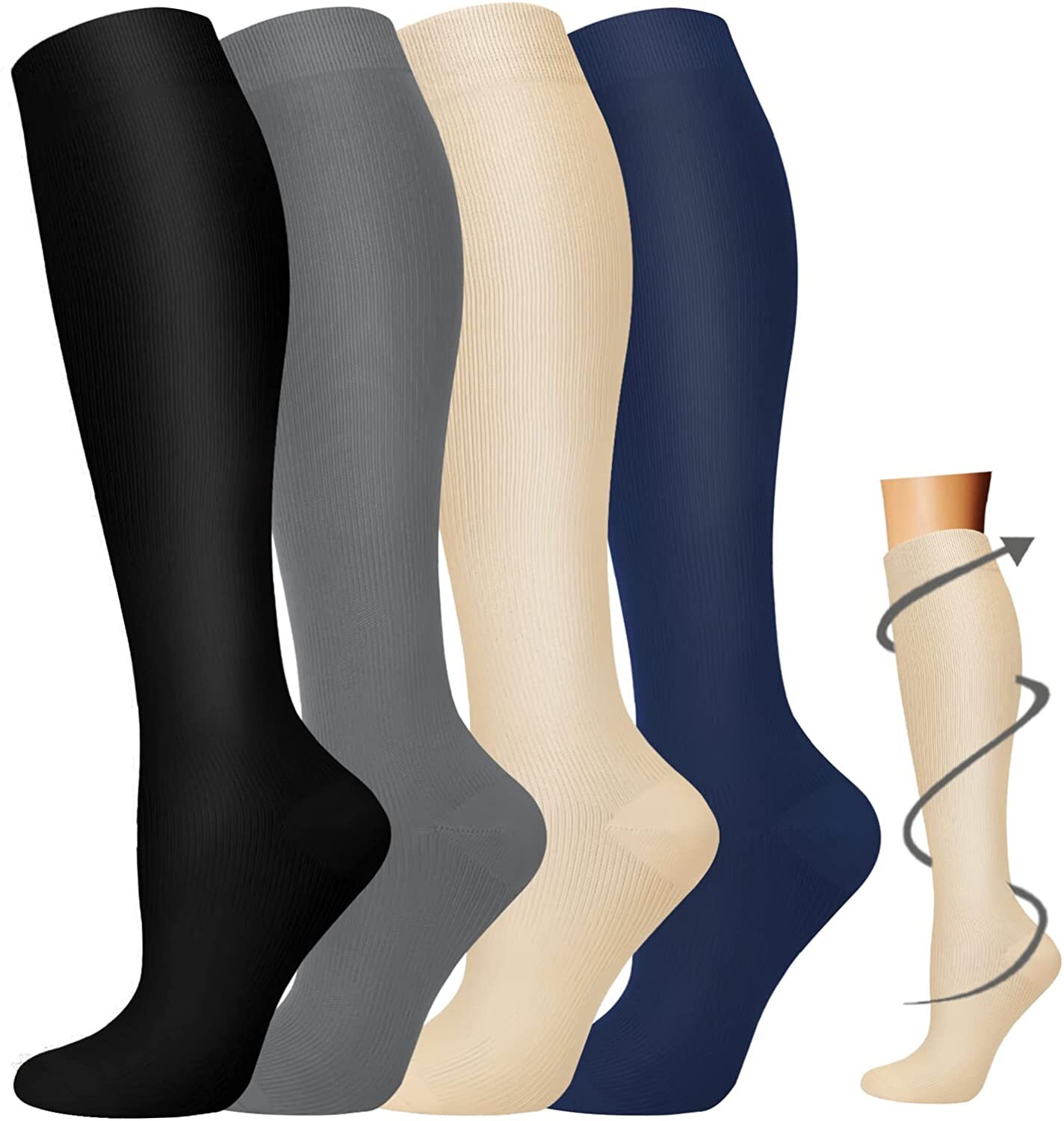 3Pair Knee High Graduated Compression Socks Men Women Stocking Fit for Diabetics