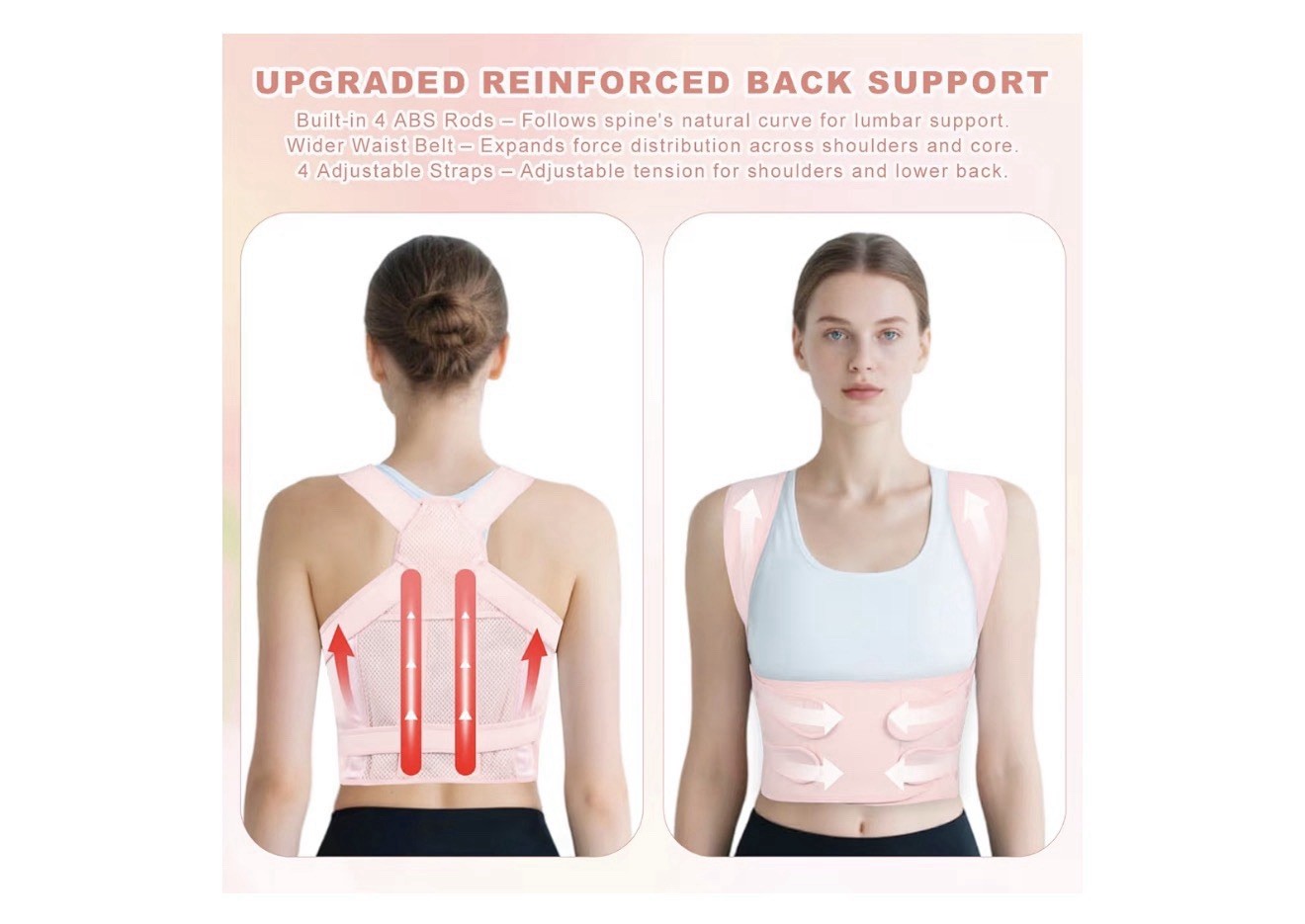 Back Brace Posture Corrector Lumbar Support Belt Pain Relief Pink M