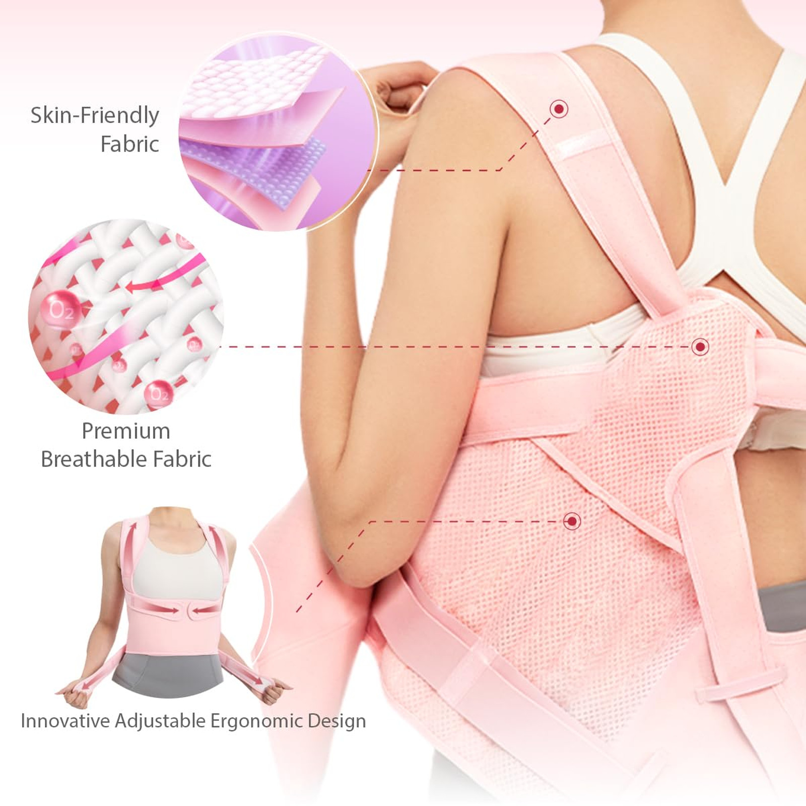 Posture Corrector for Women and Men, Full Back Support Brace, Adjustable