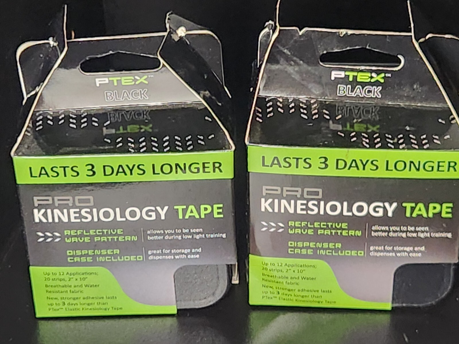 2 PACK – P-TEX ELASTIC KINESIOLOGY TAPE 20-2″ X 10″ STRIPS/ Color BLACK