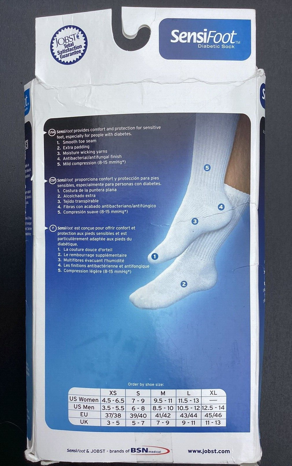 Jobst Sensifoot Diabetic Socks, white, crew style, NEW, size M