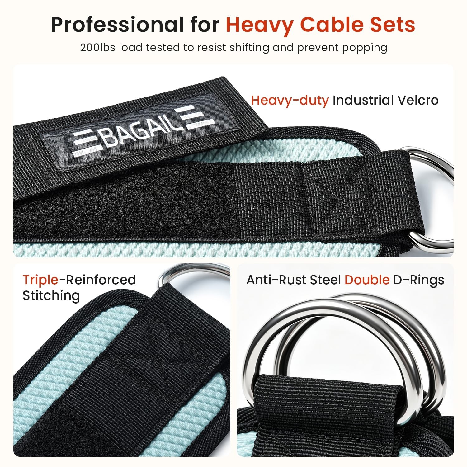 BAGAIL Ankle Straps for Cable Machines (2 Pack), Double D-Ring Ankle Cuffs wi…