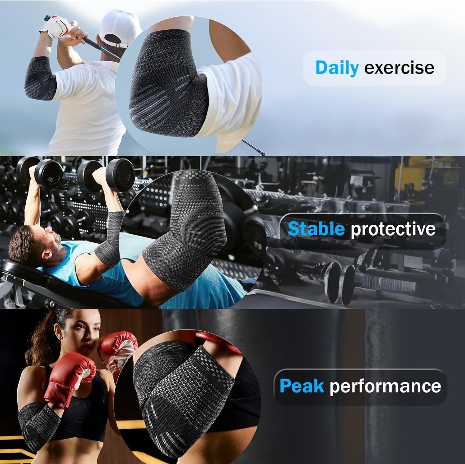Multi-Purpose Elbow Compression Sleeve – Tennis & Golfer’s Elbow Relief, S Black