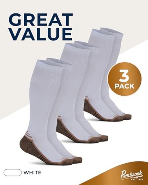 3 Pairs Copper Mens Compression Socks 20-30 mmHg, X-Large White – 3 Pairs