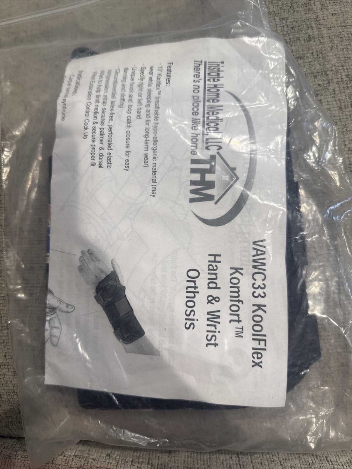 New Options Sports Wrist Hand Orthosis Brace 2XL Left KoolFlex VAWC33 Cock-Up