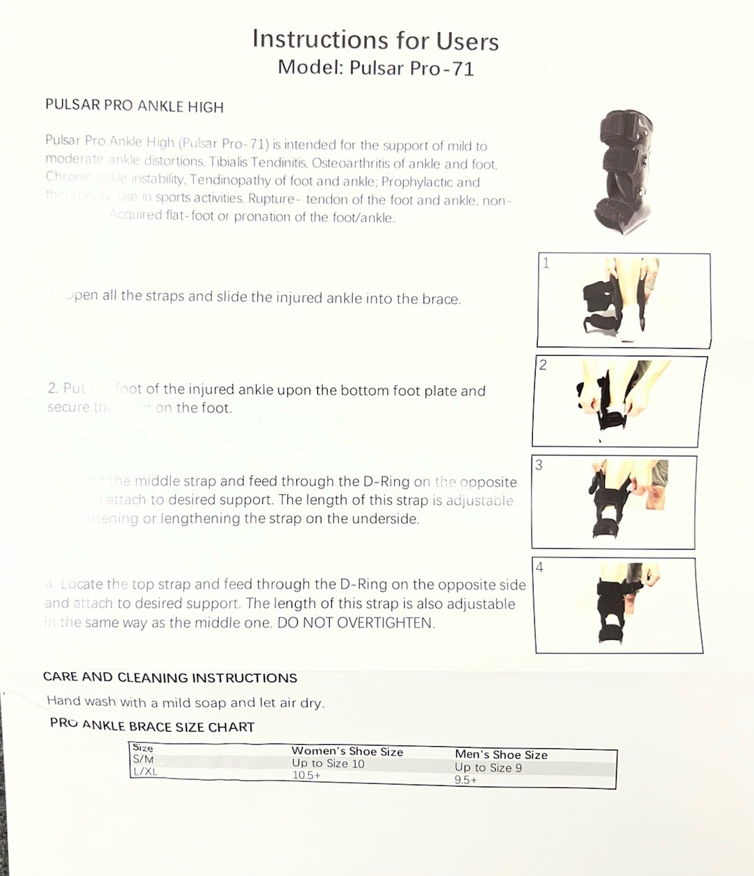 Pulsar Pro-71 High Ankle Brace Support Black New Sports Rigid L/XL