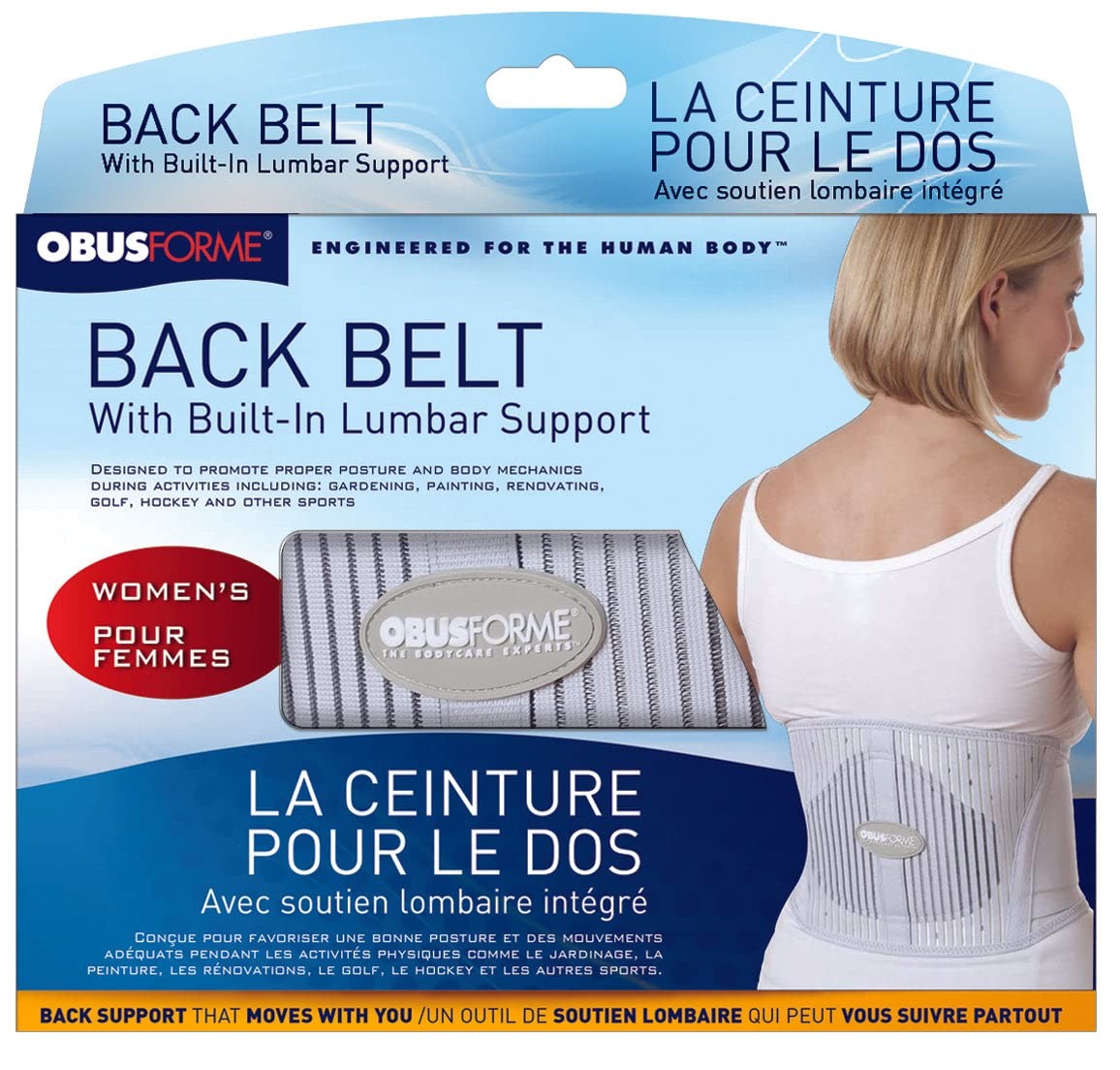ObusForme Back Support Belt with Built-in Lumbar Small/Medium, White