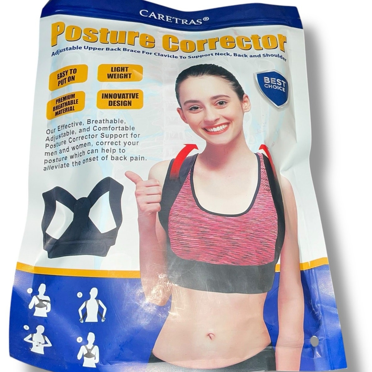 Caretras Posture Corrector Medium Adjust Back Shoulder Brace Pain Relief Black
