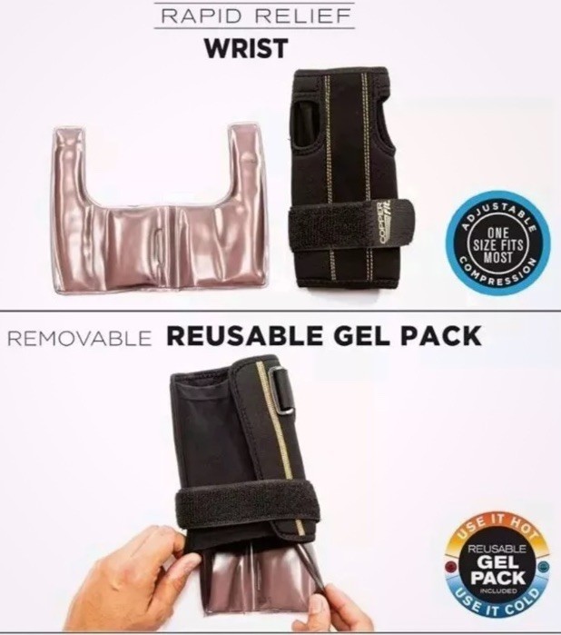 Copper Fit Rapid Relief Wrist Brace Left Right Hand Unisex Hot Cold Gel Therapy