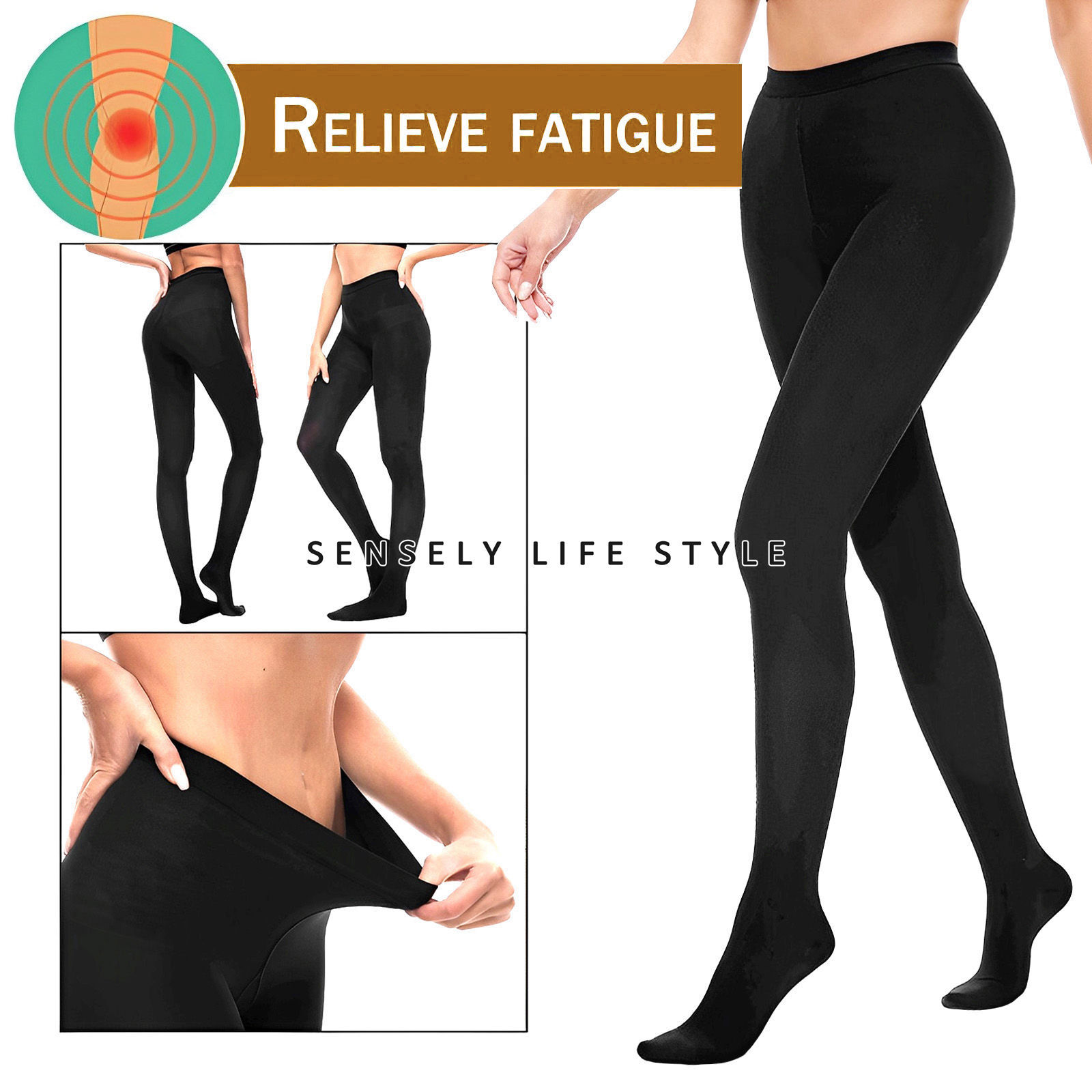 Womens Compression Pantyhose 20-30 mmHg Graduated High Waist Socks’ BEIGE BLACK