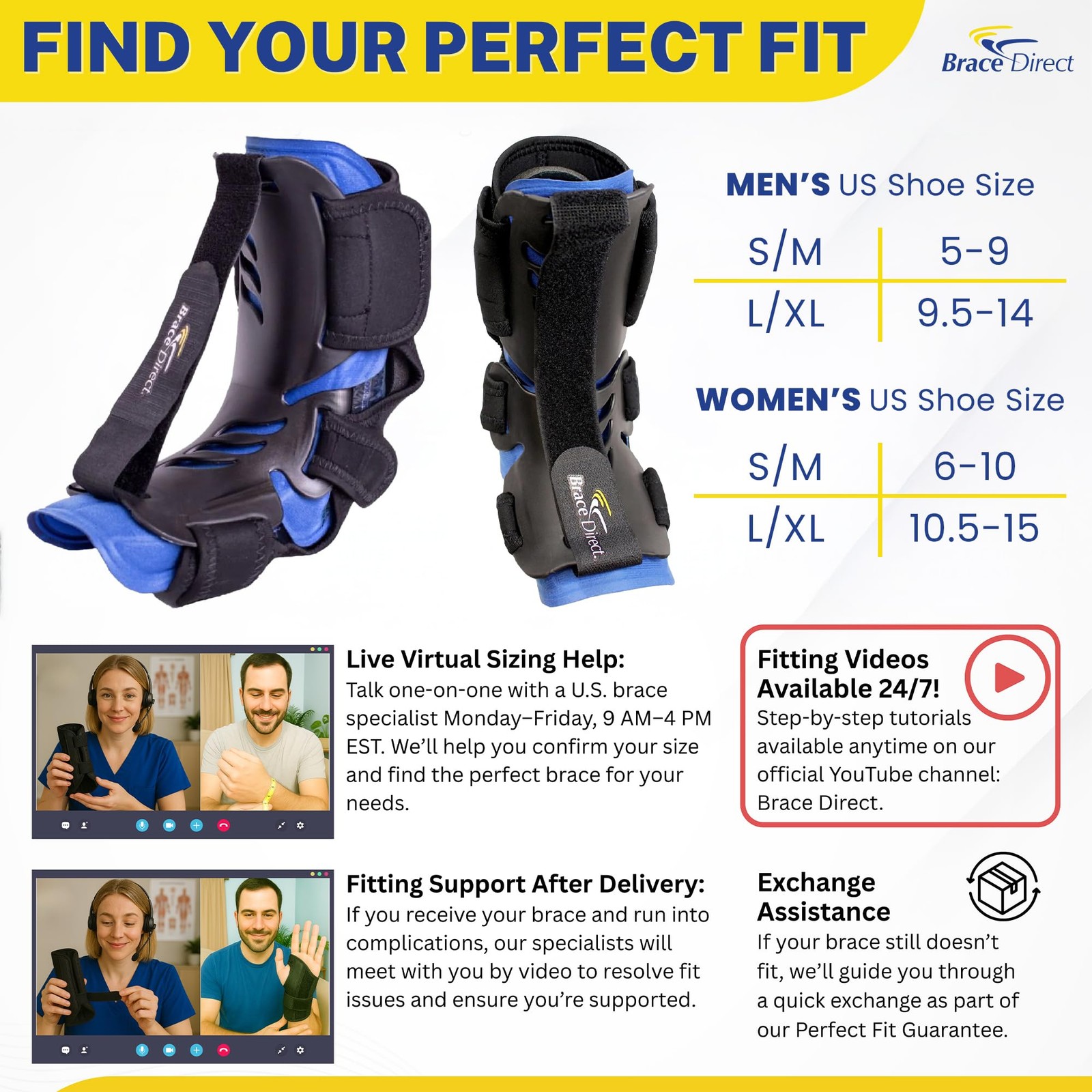 Brace Direct Night Splint for Plantar Fasciitis Heel Pain & Drop Foot