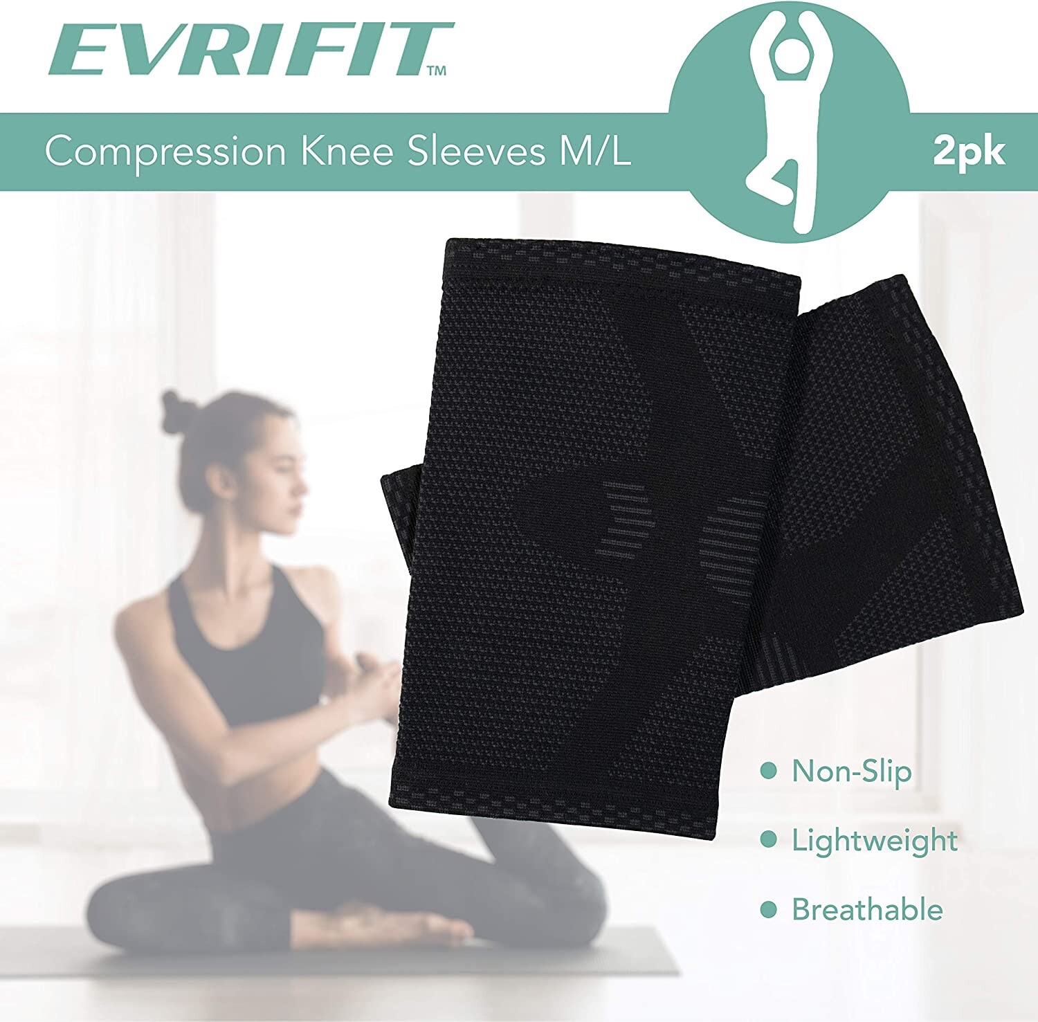 EvriFit Compression High Performance Knee Sleeves, Support for Men & Women M-L