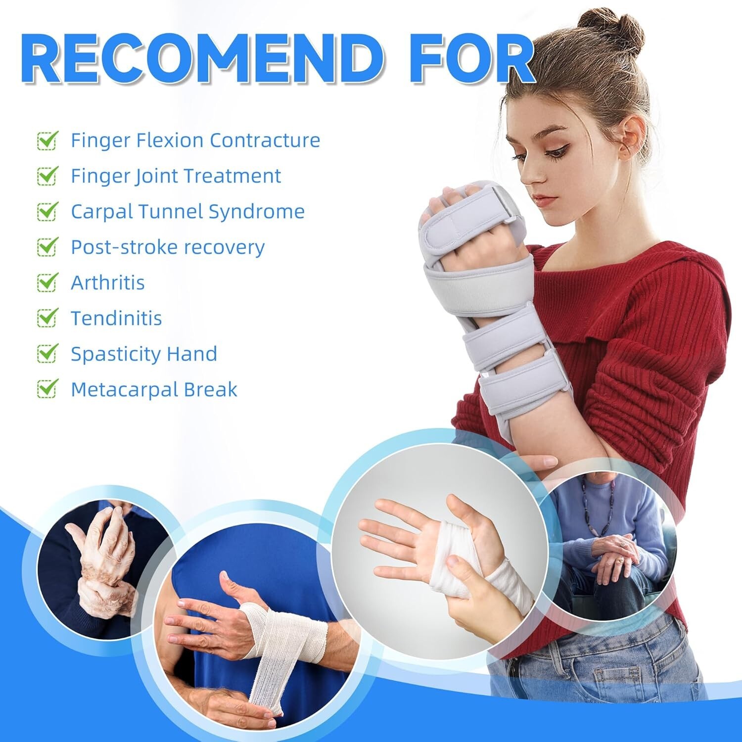 REAQER Stroke Resting Hand Splint Night Immobilizer Muscle Atrophy