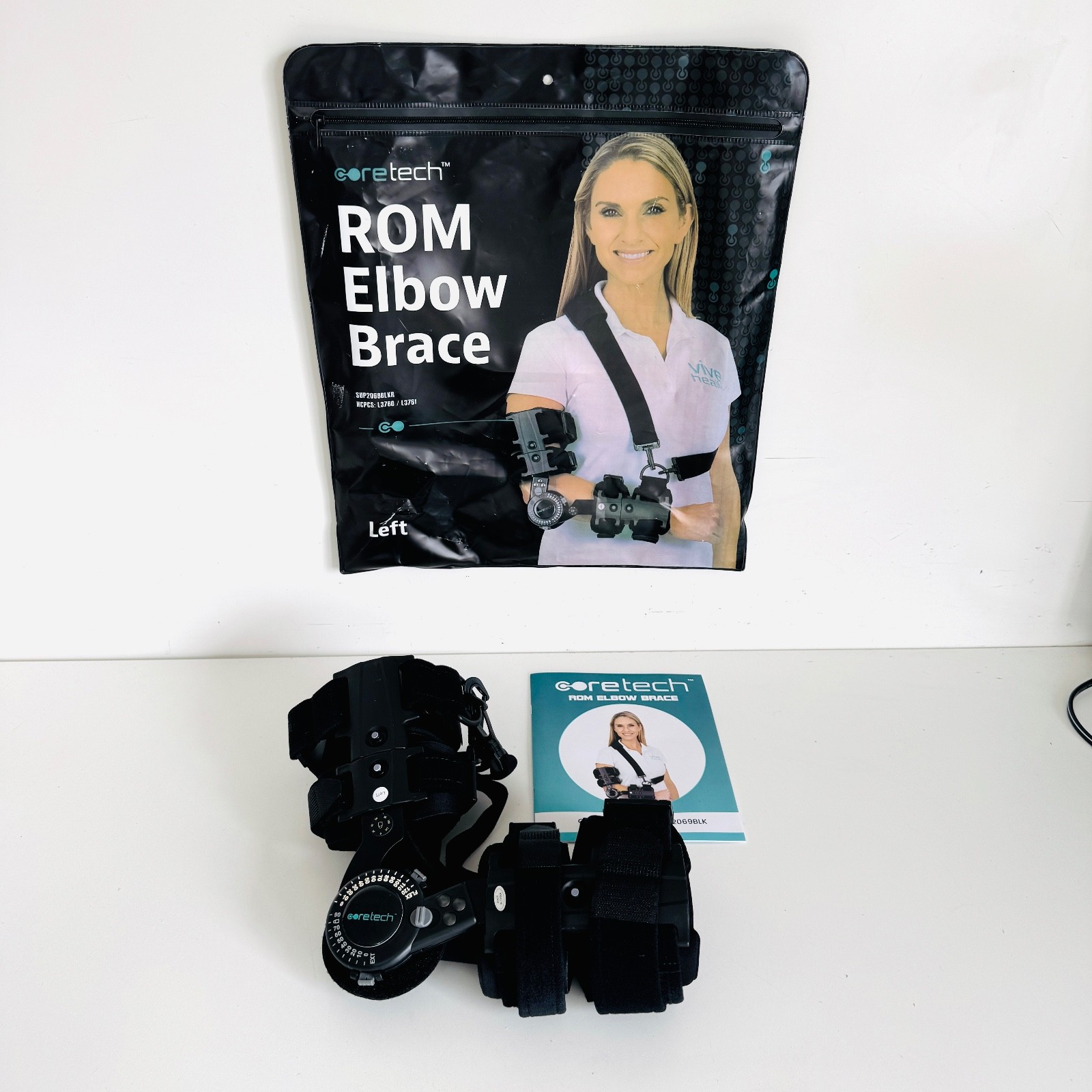 ROM LEFT Arm Elbow Brace CoreTech Adjustable Hinged Support Splint SUP2069BLKR
