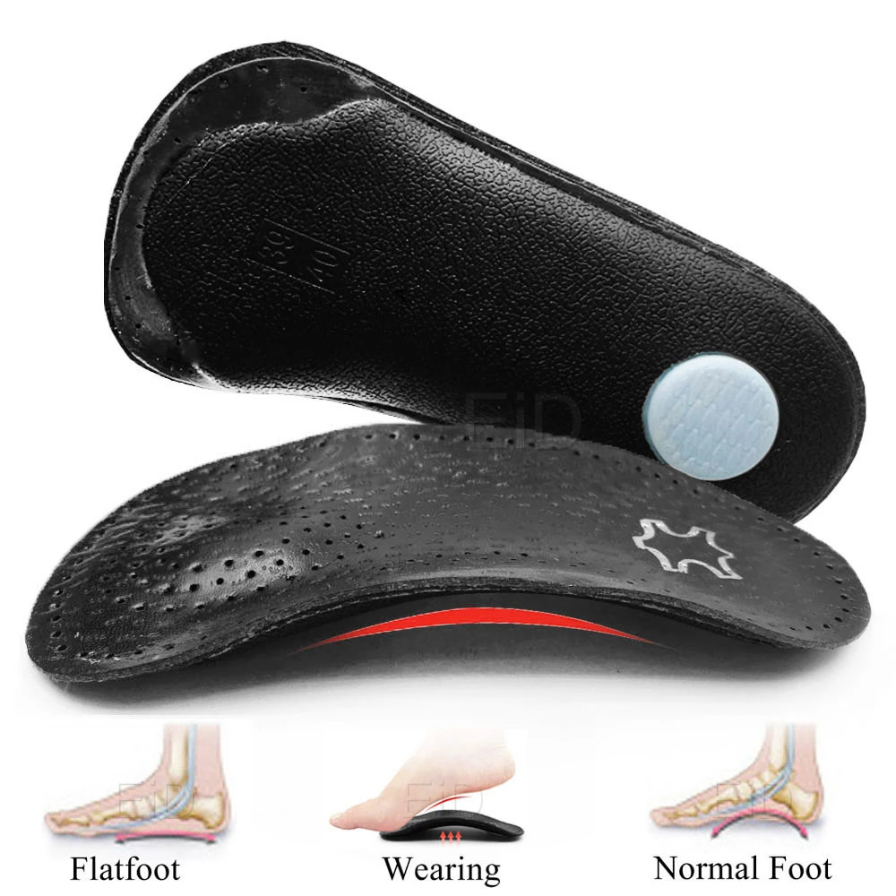 Leather orthotic Insoles OX Leg Heel Cushion for Feet Soles Relieve Foot Pain Pr
