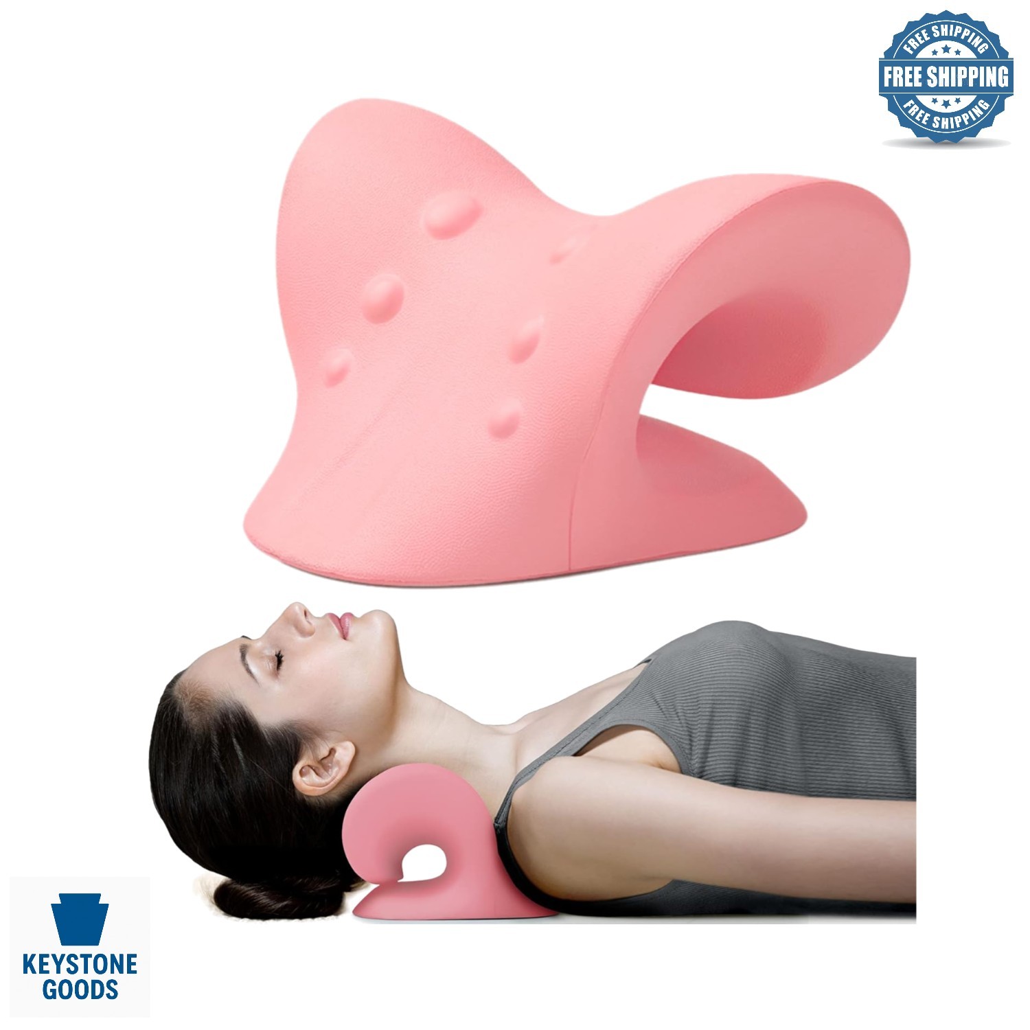 Pink Cervical Traction Device & Neck Relaxer for Pain Relief & Alignment