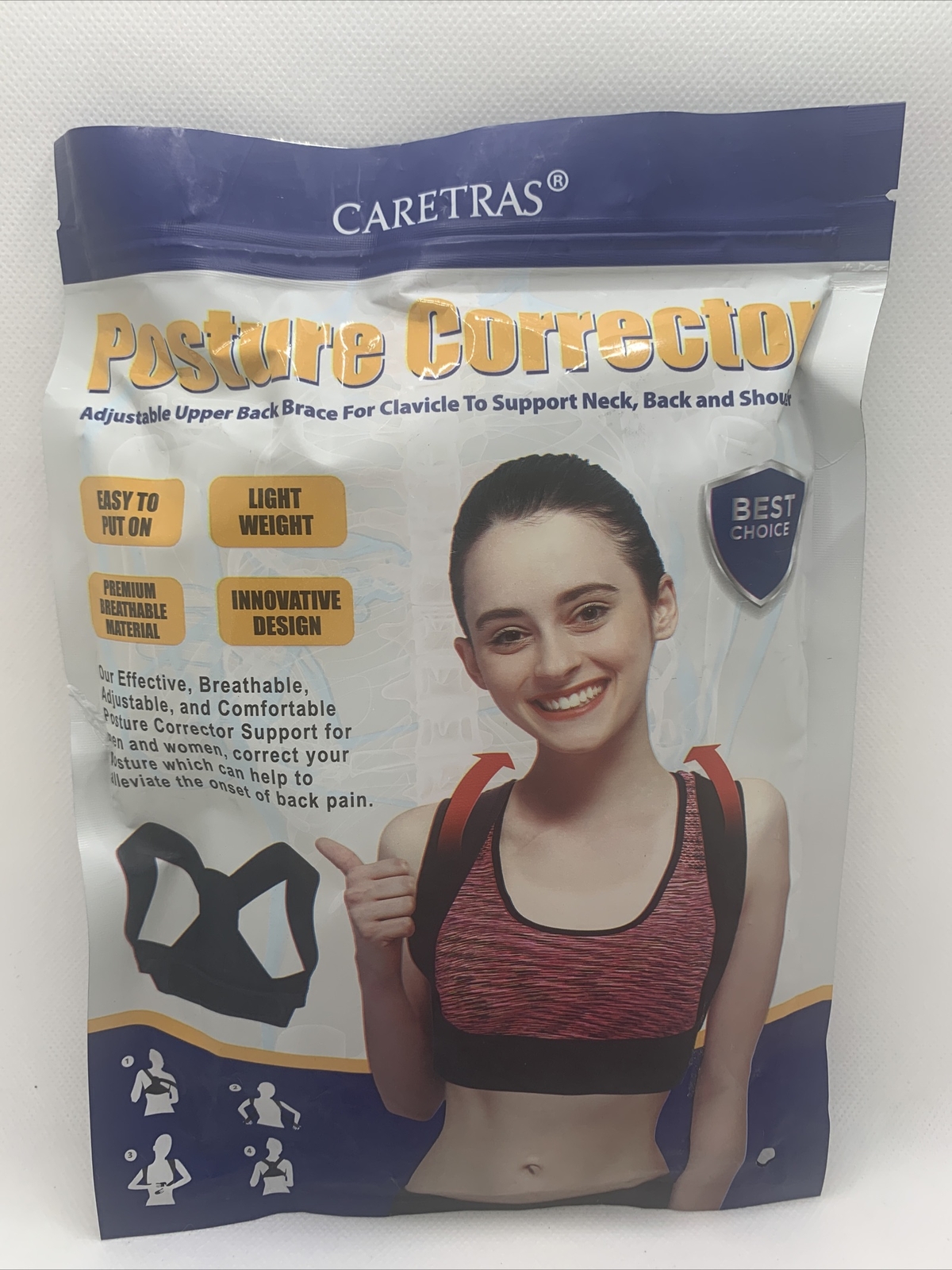 CARETRAS ADJUSTABLE UPPER BACK/NECK/SHOULDER BRACE POSTURE CORRECTOR BLACK LARGE