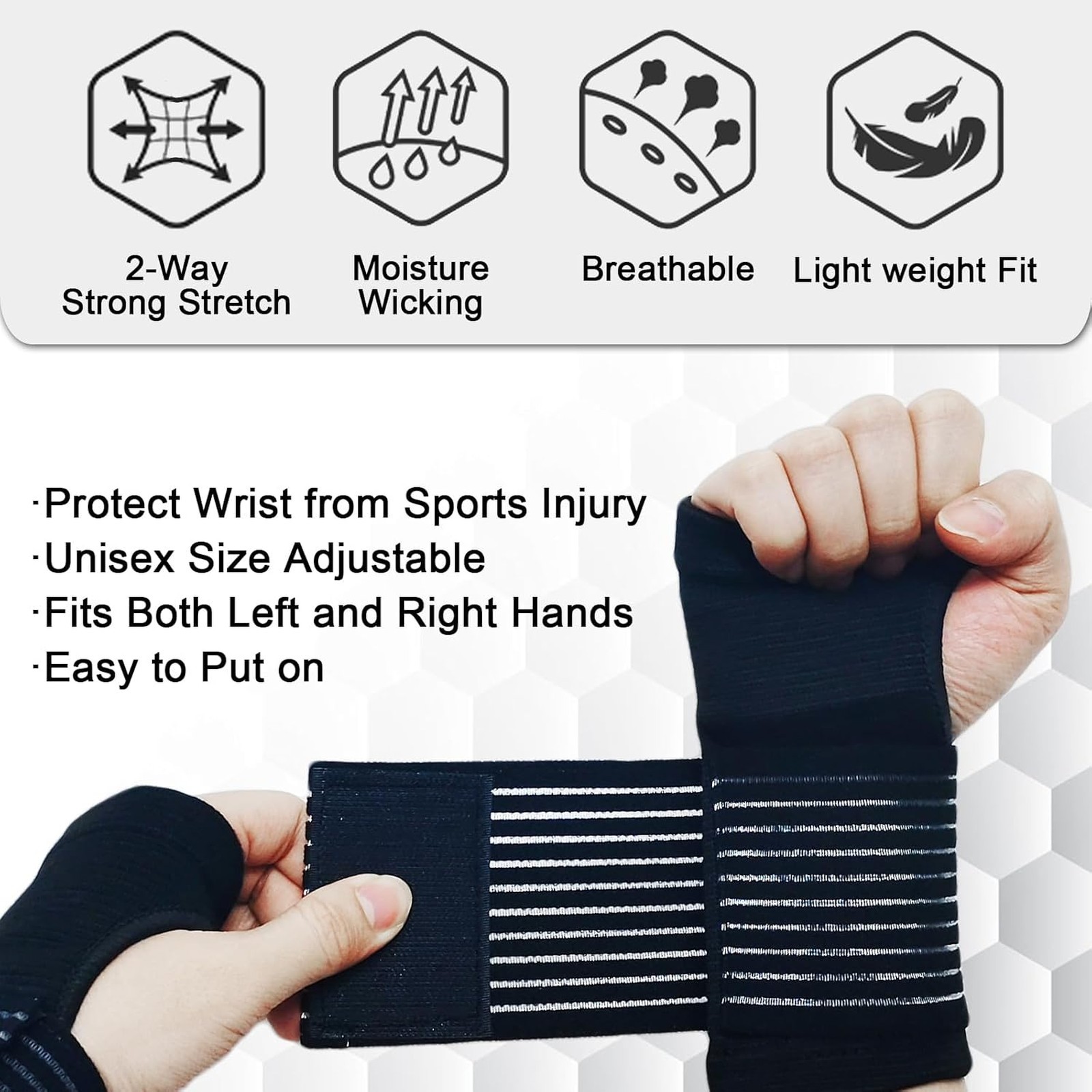 Wrist Brace Compression Support Splint for Men Women, Adjustable, Pain Relief