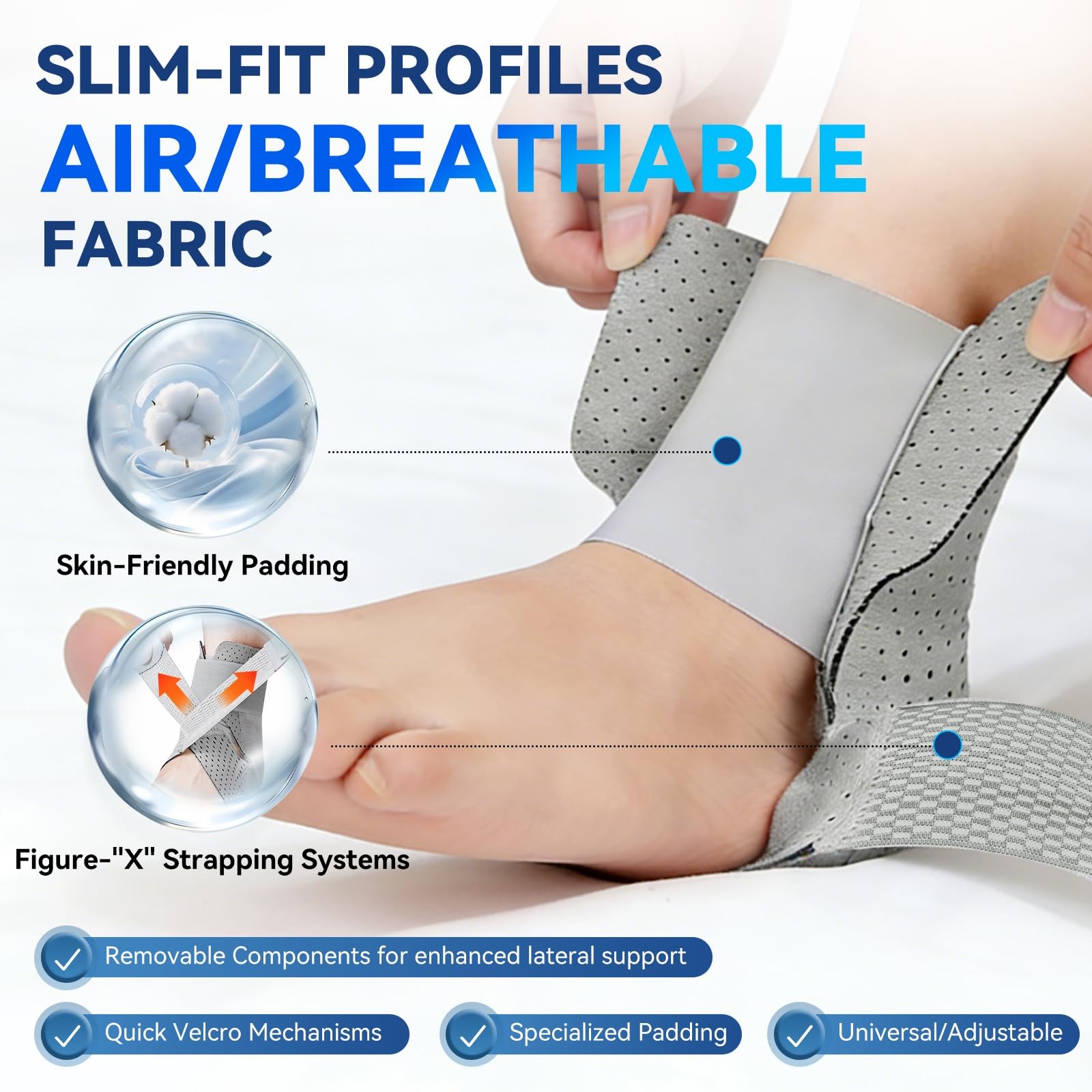1 PC Ankle Brace Support With 2 Stabilizing Pads Adjustable Sprained Strap