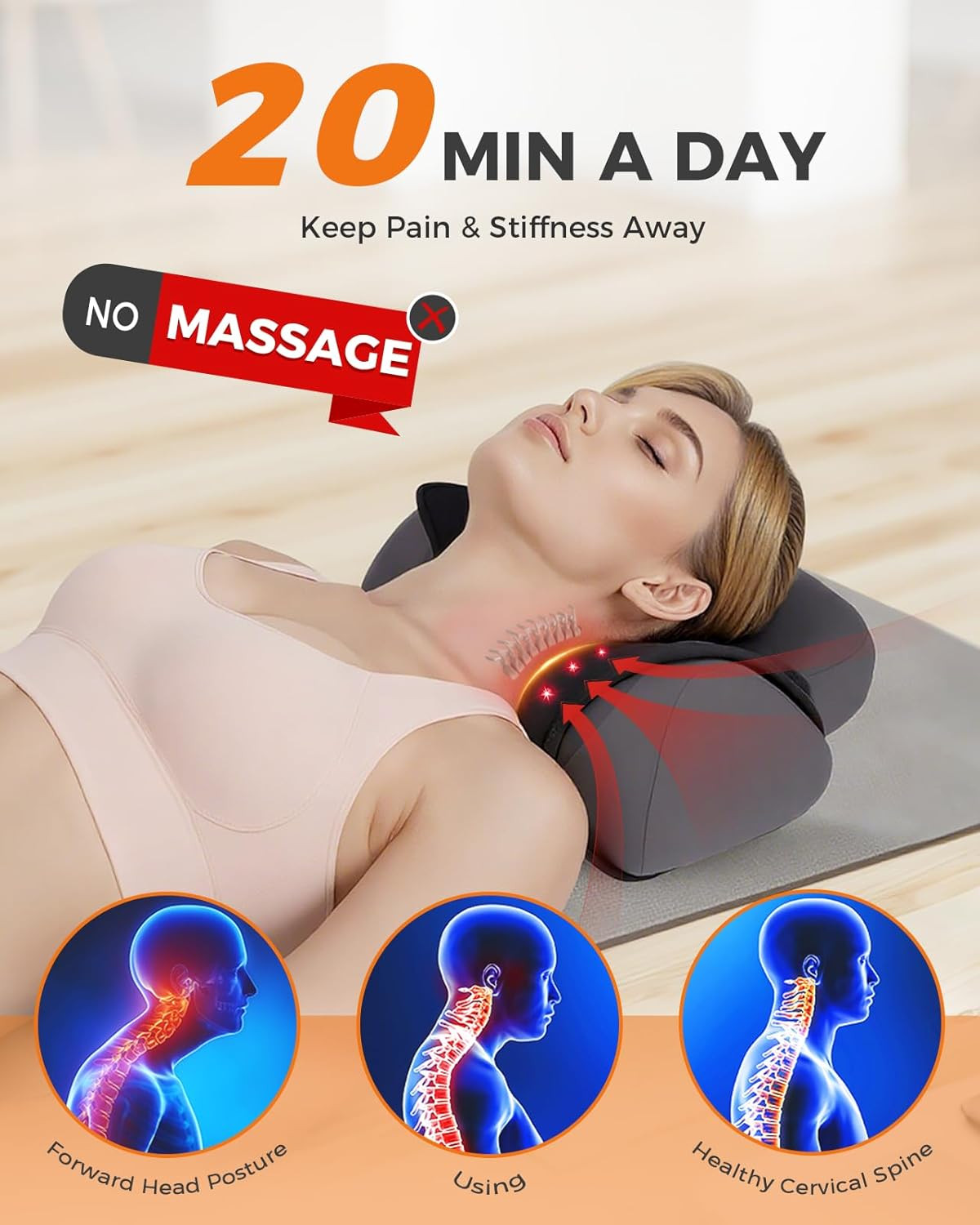 Cervical Traction Device with Red Light Thera, Cordless Neck Stretcher Pillow fo