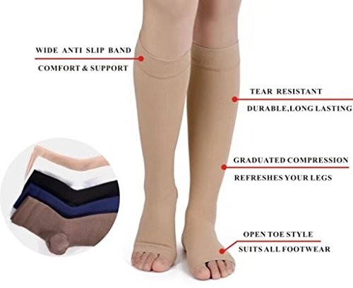 Open Toe Toeless Compression Socks 6 Pairs for Women Men 15-20 mmHg Calf Supp…