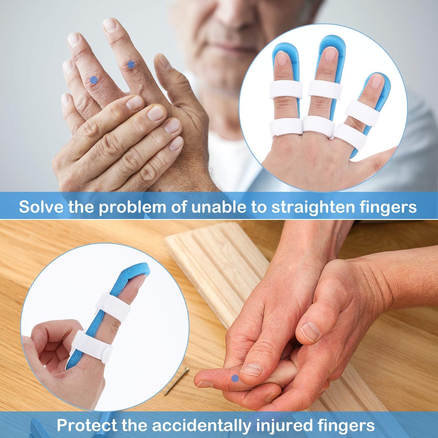 3/6/10 Pcs Finger Splints Metal Support Finger Immobilizer Foam Liner Black, 2 S