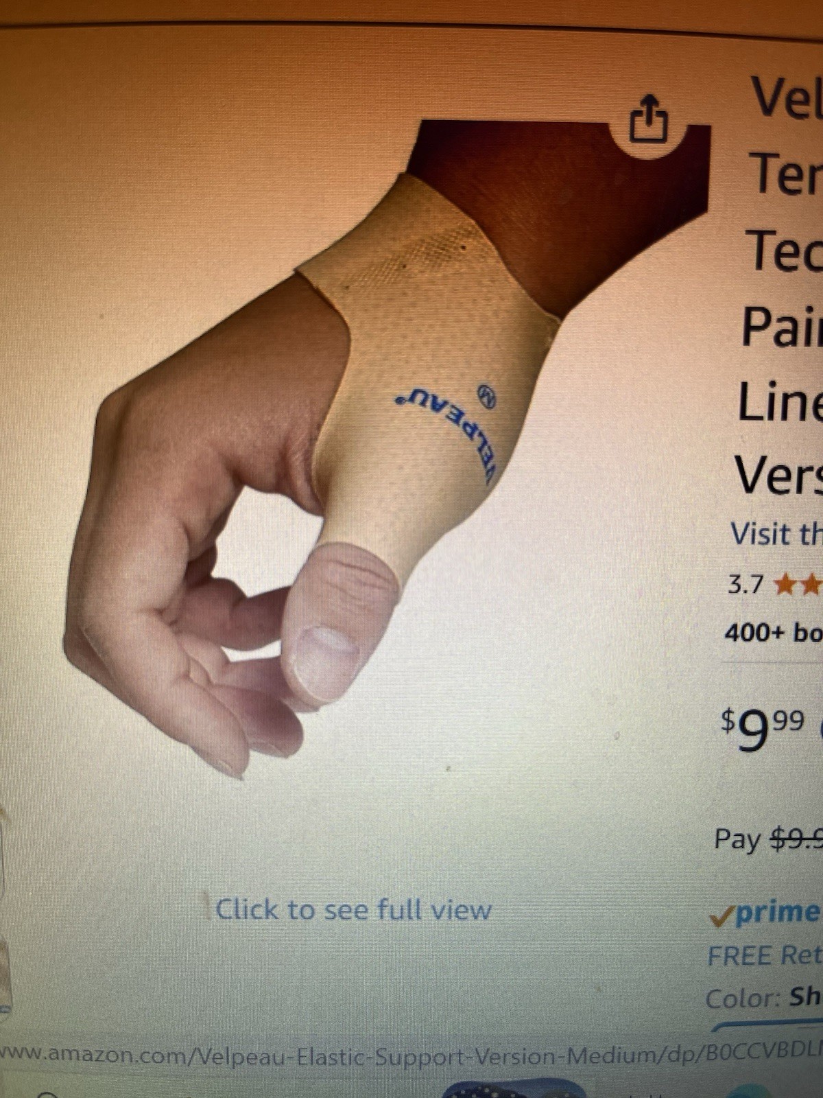VELPEAU Elastic Thumb Support Brace Size S Beige Breathable Latex-Free VP0908