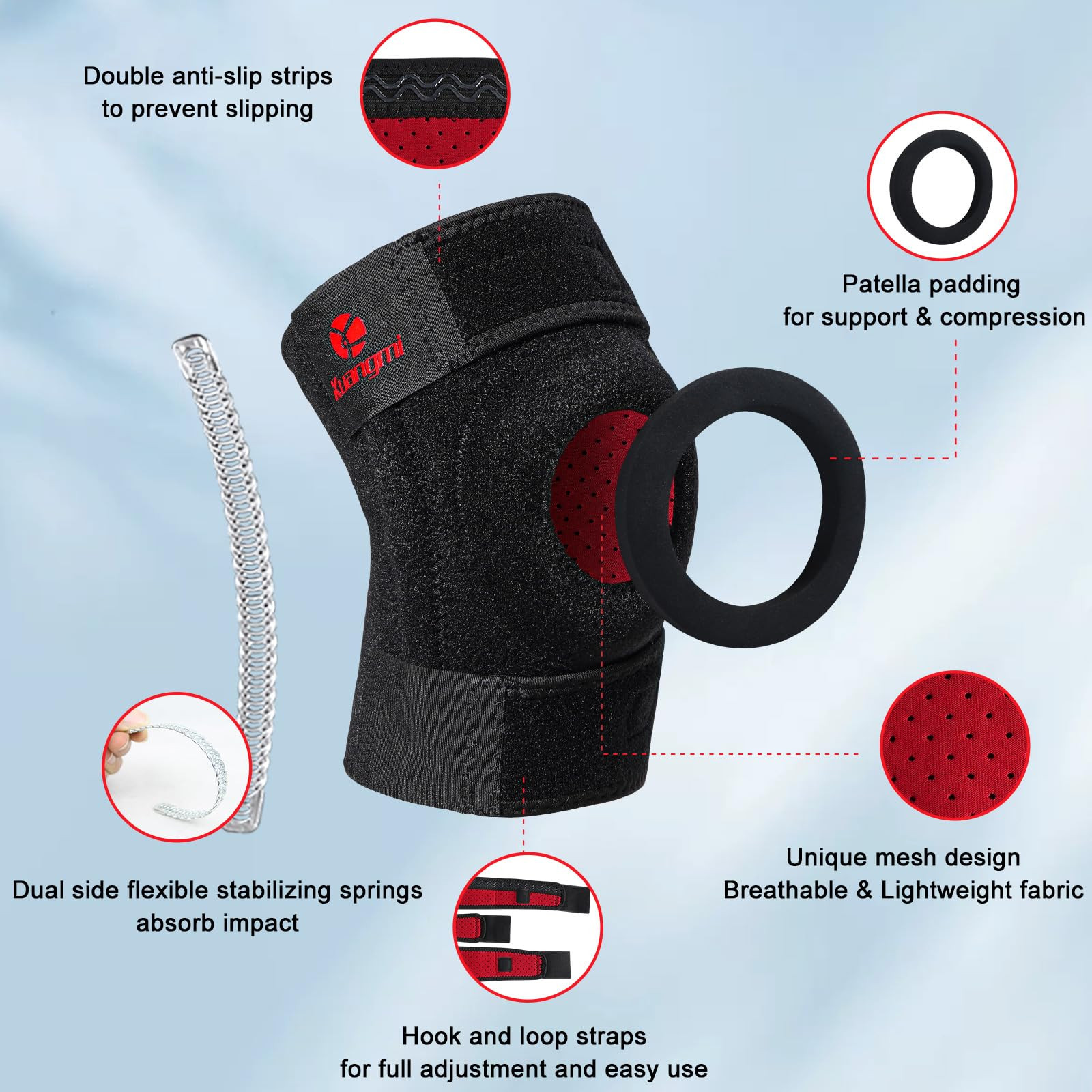 Knee Brace with Side Stabilizers & Patella Gel Pad,Adjustable Compression Kne…
