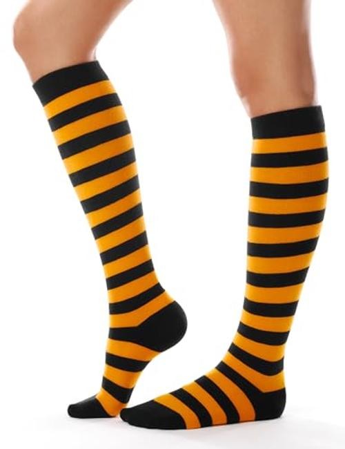 Women’s Knee High Socks Outdoor Sport One Size 1 Pack Black Orange Stripes