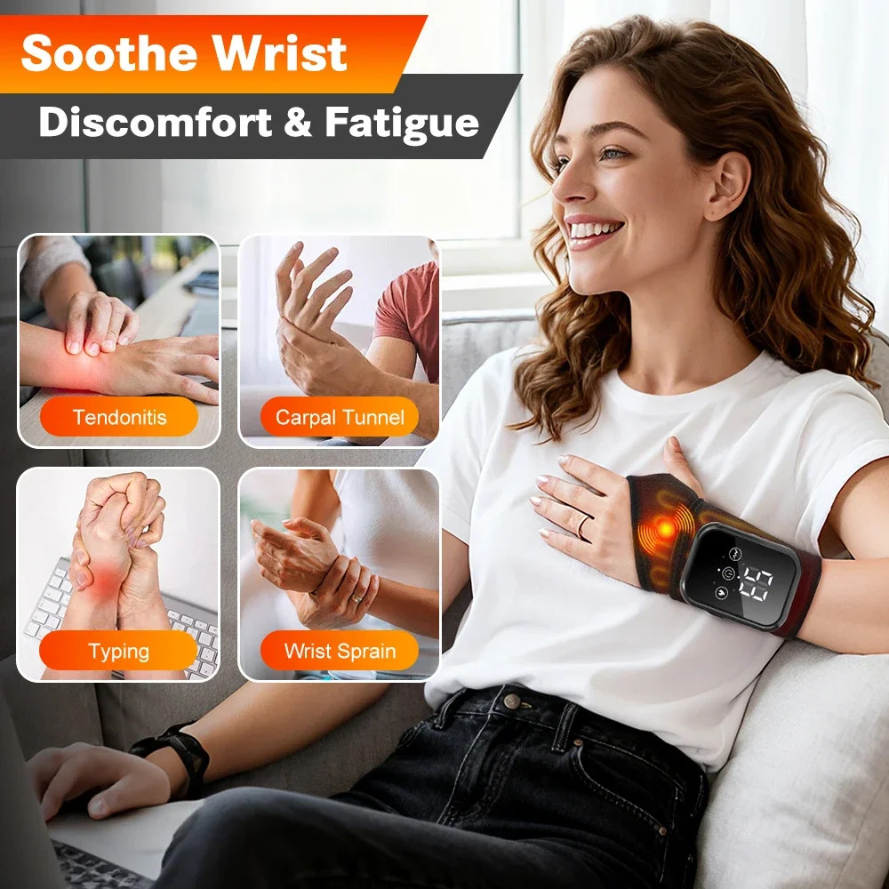 Electric Wrist Brace Adjustable Hot Compress Vibration Massage Wrist Tendonitis