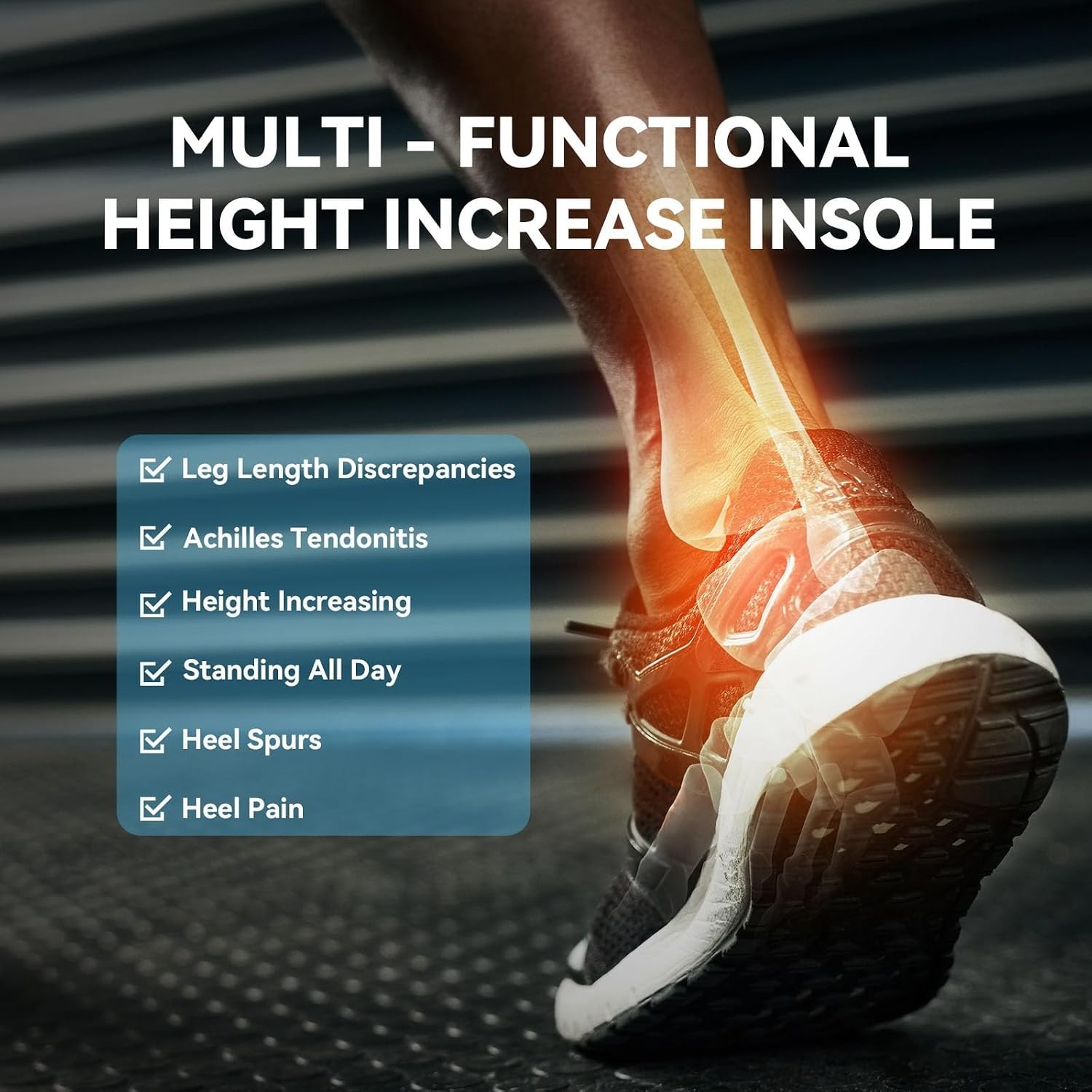 Adjustable Gel Heel Lifts (1 Pair), 1″ Height Increase Insoles with High-Density