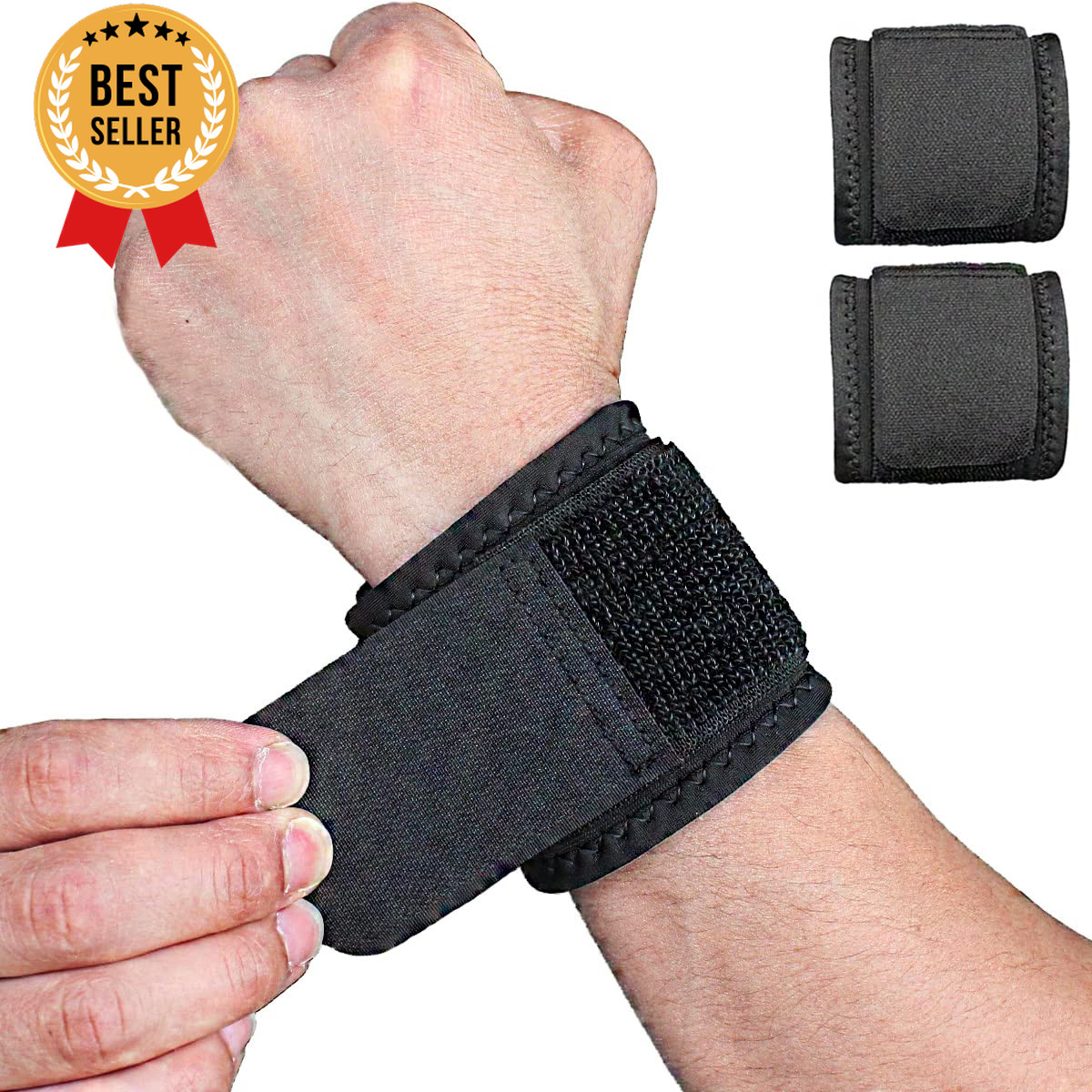 2-Pack Adjustable Wrist Brace Support Straps for Fitness Weightlifting Black
